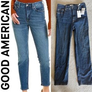 Good American High-Rise Skinnyish Straight Leg Jeans - Blue NEW